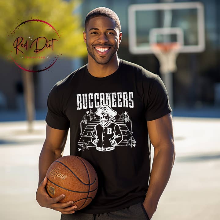 Buccaneers Basketball Letterman T-Shirt | Trendy School Spirit Shirt | Fast Shipping | Super Soft Shirts for Men/Women/Kid's for wholesale by Red Dirt Transfers
