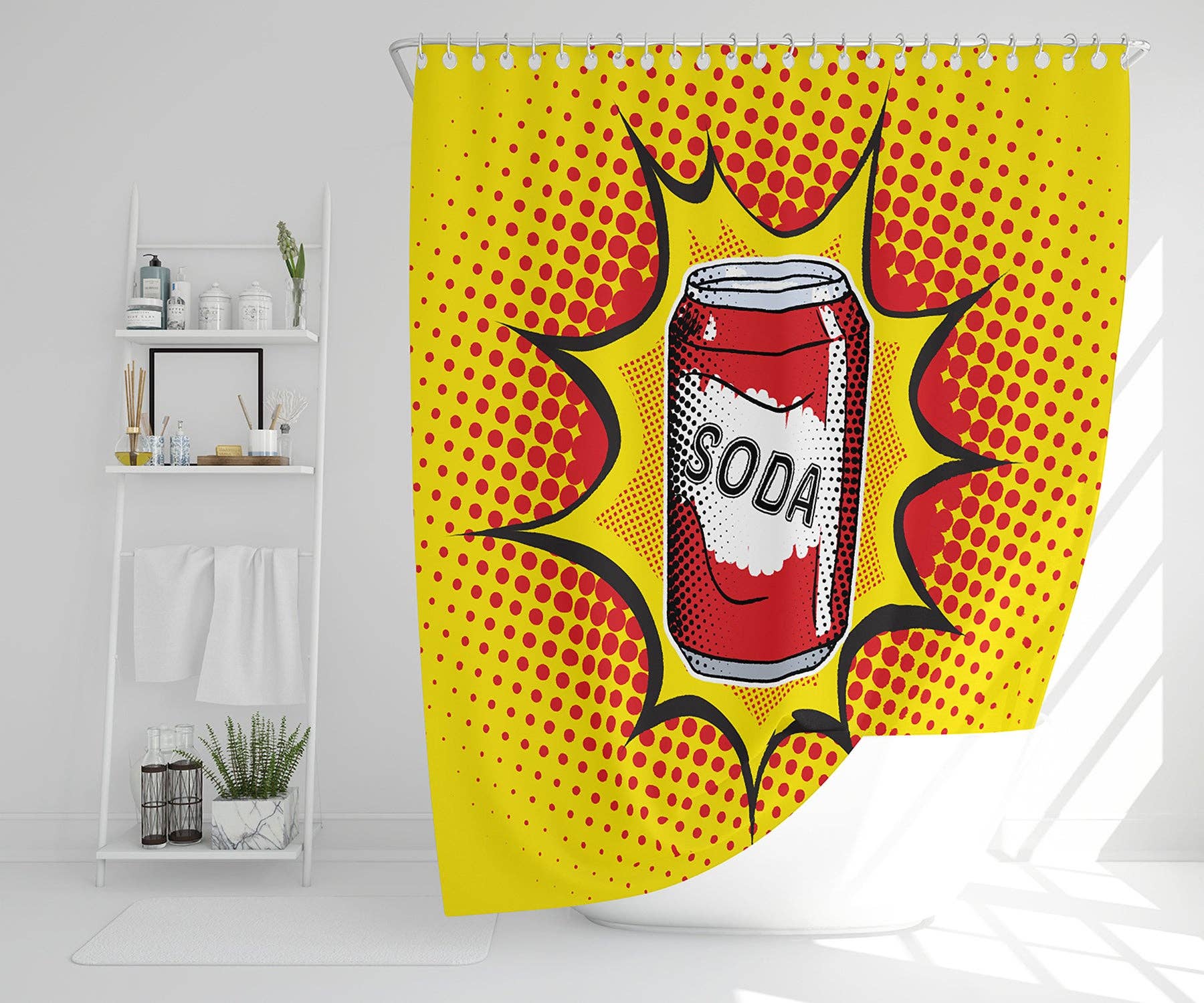 Benjamin Tate Design – wholesale Duschdraperi – Drick läsk snabbmat vektor illustration i pop art retro stil (duschdraperi)0