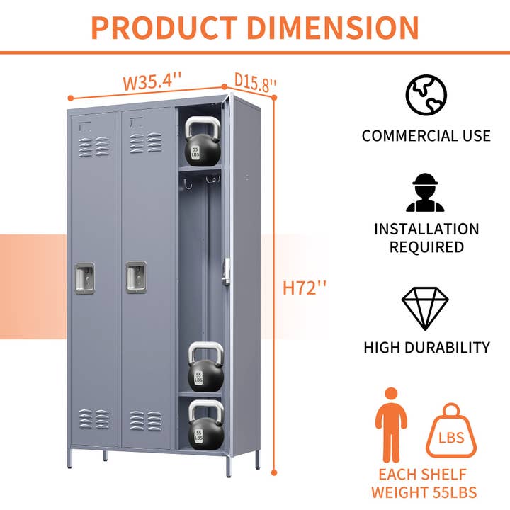 HOMYCASA DESIGN INC - Wholesale Cabinet - 3-Door Metal Lockers Gray Cabinet for Office Gym Home3