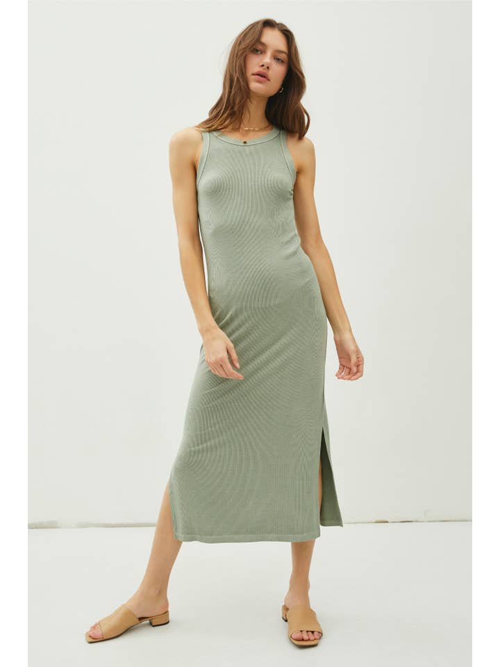 Be Cool - Wholesale Dress - Women's - RIBBED KNIT SIDE SLIT SLEEVELESS TANK MIDI DRESS17