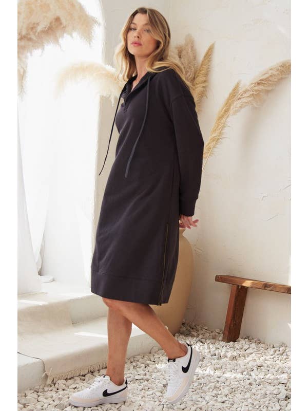 JADE BY JANE - Wholesale Dress - Women's - PLUS SIZE Solid Hooded Long sweatshirt dress (PLUS)1