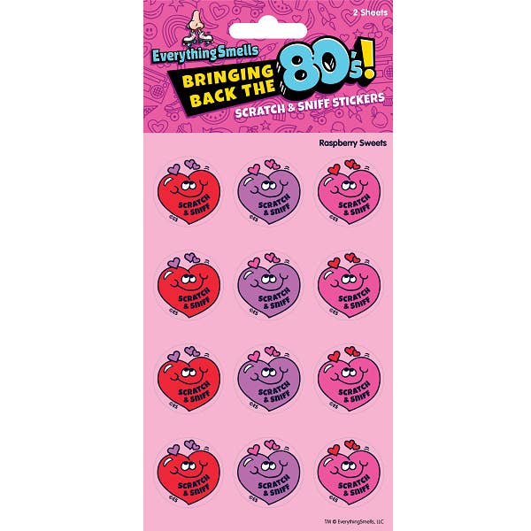 Raspberry Hearts EverythingSmells Scratch & Sniff Stickers for wholesale by EverythingSmells, LLC
