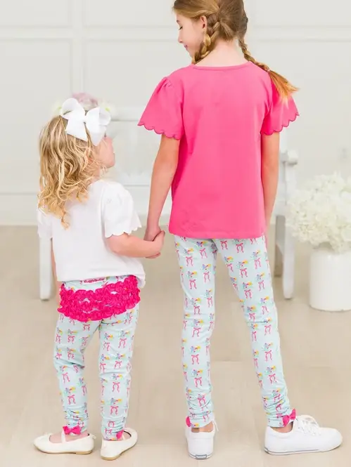 Blue Girls Bows and Bouquets Ruched Bow Leggings for wholesale on Faire3