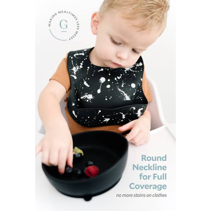 Goobie Baby - Wholesale Bib - Baby - Silicone Baby Bib - Paint Splatter on Black