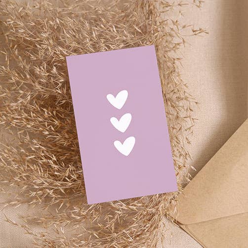 Mini kort | 3 lilla hjerter for engroshandel hos NynkeOntwerpt