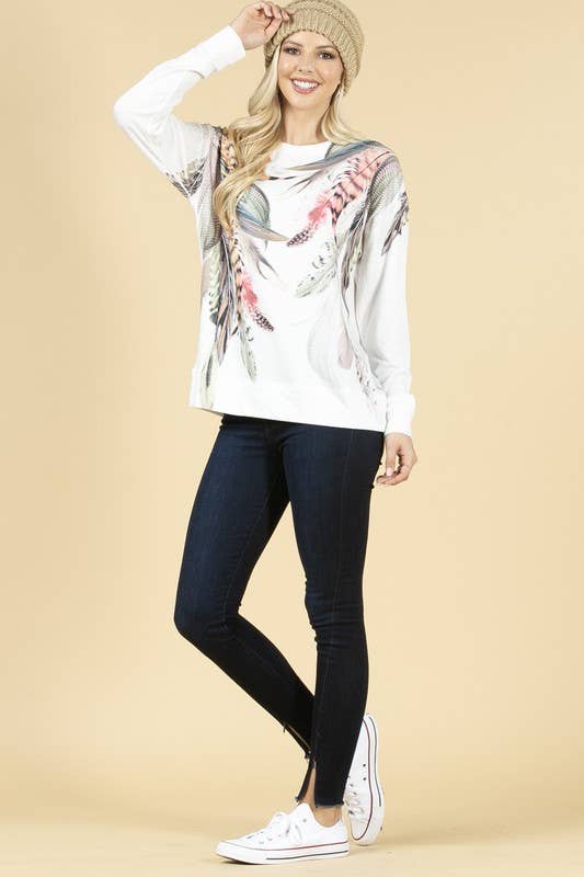 Avery – Sweatshirt - Mulher por atacado – MOLETOM GRÁFICO DE PENAS KC035-AVIVA1