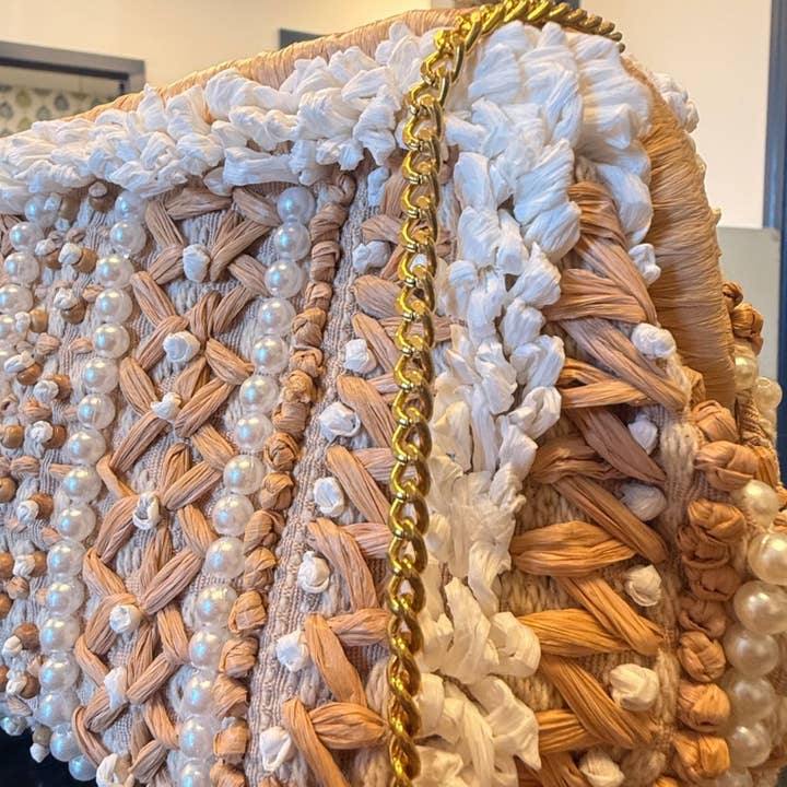 Salif Clutch Pochette a Mano in Rafia con Perline Fatte a Mano per la vendita all'ingrosso da parte di Shastra Home