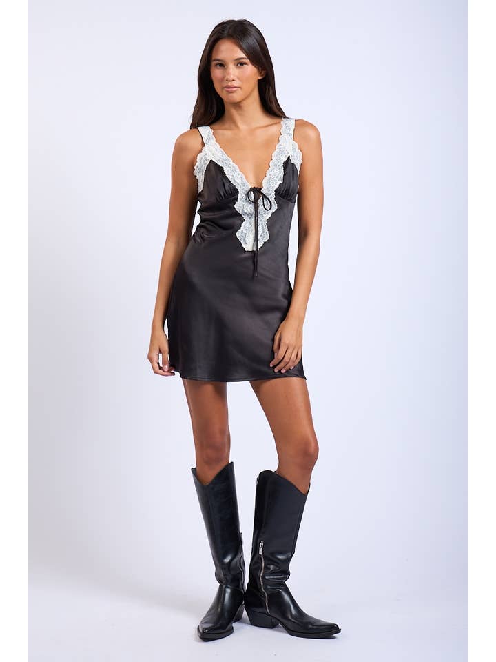 Sky to Moon - Wholesale Dress - Women's - SATIN LACE STRAP V-SHAPE OPEN BACK MINI DRESS9