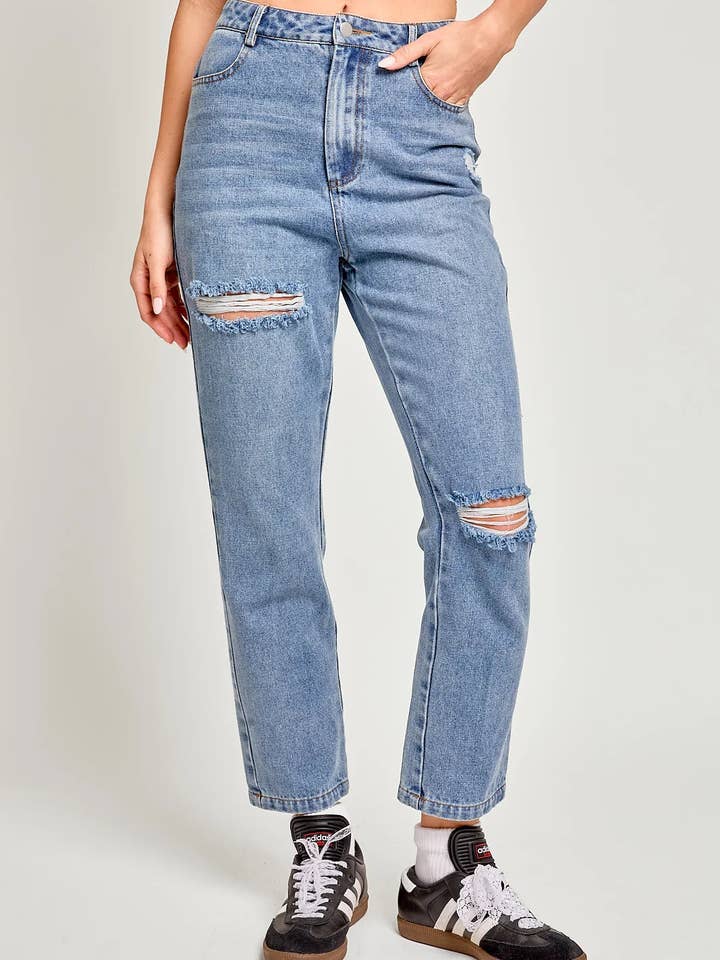 Vaqueros lavados desgastados de cintura alta de algodón para venta al por mayor de Tasha Apparel Wholesale