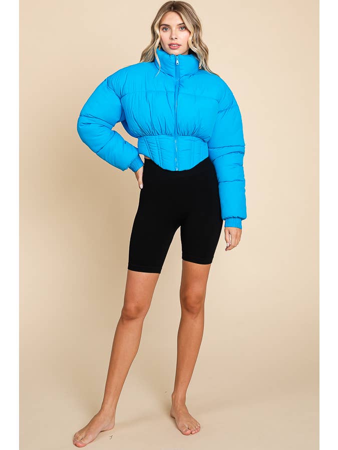 ANWND - Wholesale Puffer Jacket - Women's - 2456-HIGH NECKLINE FRONT ZIPPER CORSET PUFFER JACKET4