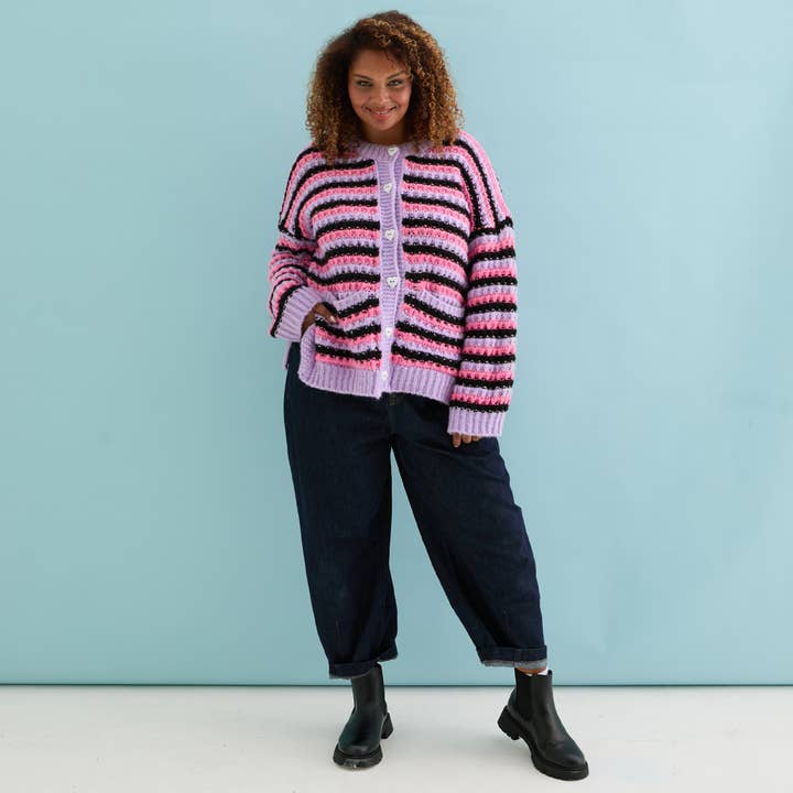 Cara & The Sky - Wholesale Cardigan - Women's - Bernice Stripe Cross Stitch Cardigan - Lilac10