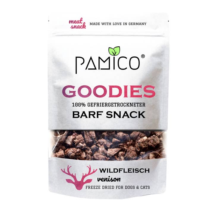Carne di selvaggina liofilizzata Goodies per cani e gatti – Snack naturale ricco di ferro e vitamina B per la vendita all'ingrosso da parte di PAMICO
