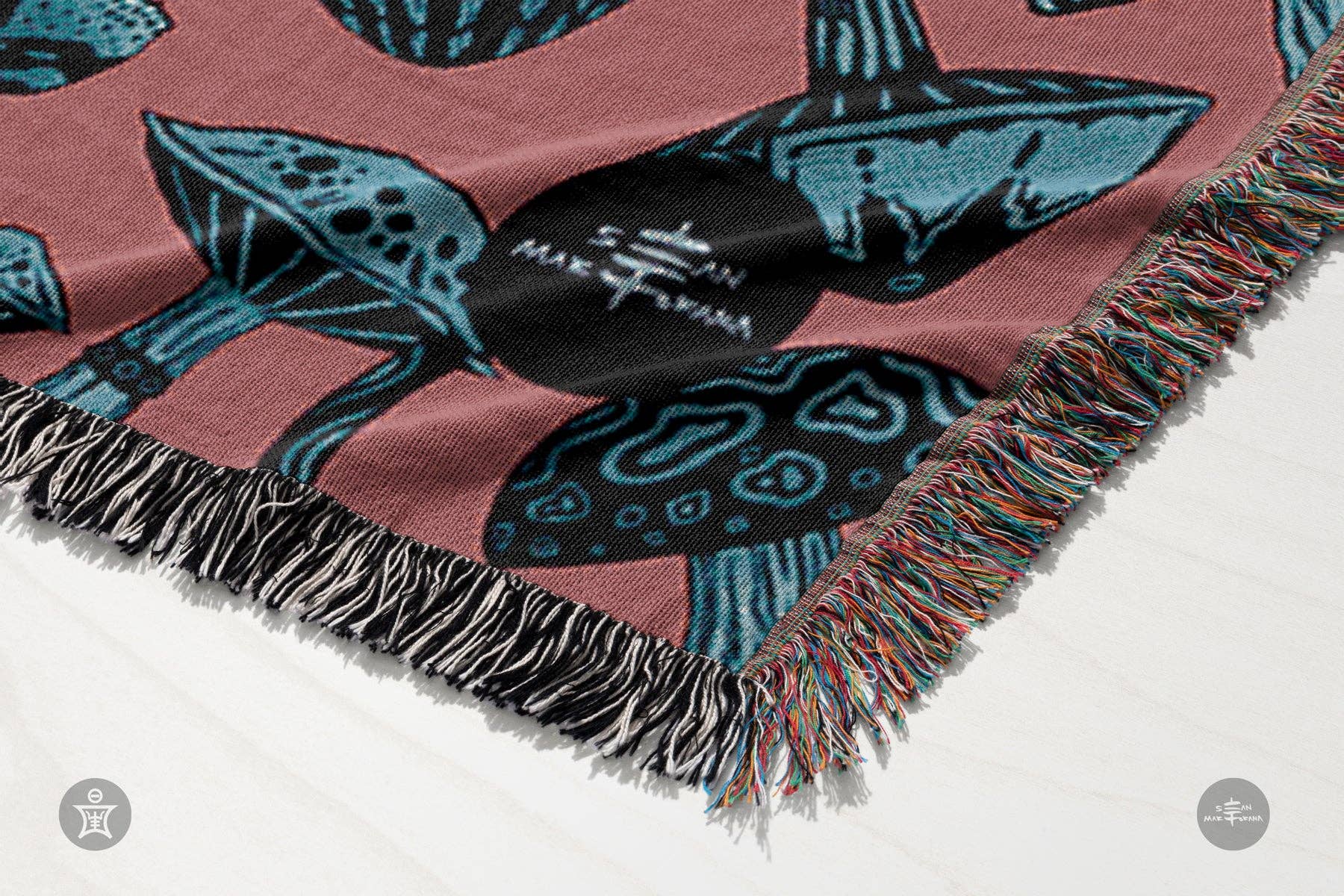 Sean Martorana - Wholesale Throw Blanket - IVI - Mushroom Jacquard Woven Blanket - Blue Pink3