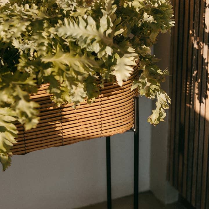 Andrea House - Wholesale Plant Pot - Beige and black standing planter made of rattan and metal1