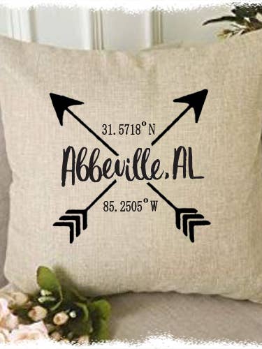 Arrows Lat Long Pillow for wholesale by Familiar Goods