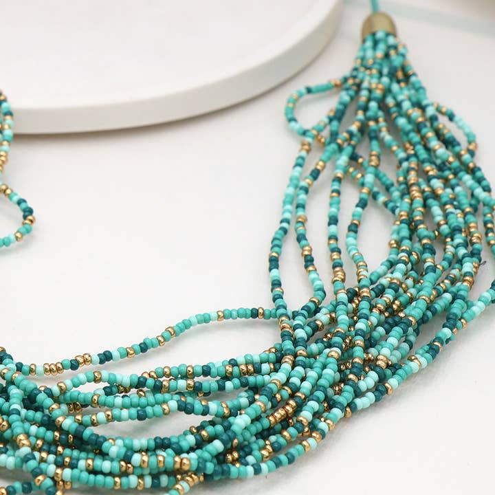 Aqua Mix Multi Strand Necklace With Golden Fastening for wholesale by Peace Of Mind