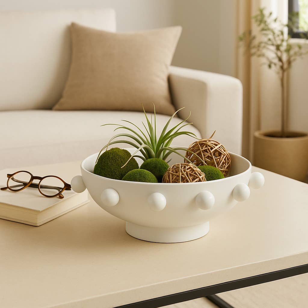 Sagebrook Home - Wholesale Decorative Plate/Dish/Bowl - Decorative Bowl - White Iron/Fir Wood Hobnail, 11 in.1