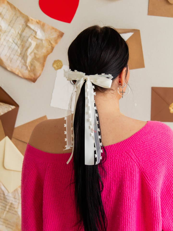 Double Layer White Heart Bow for wholesale by Shop Andi