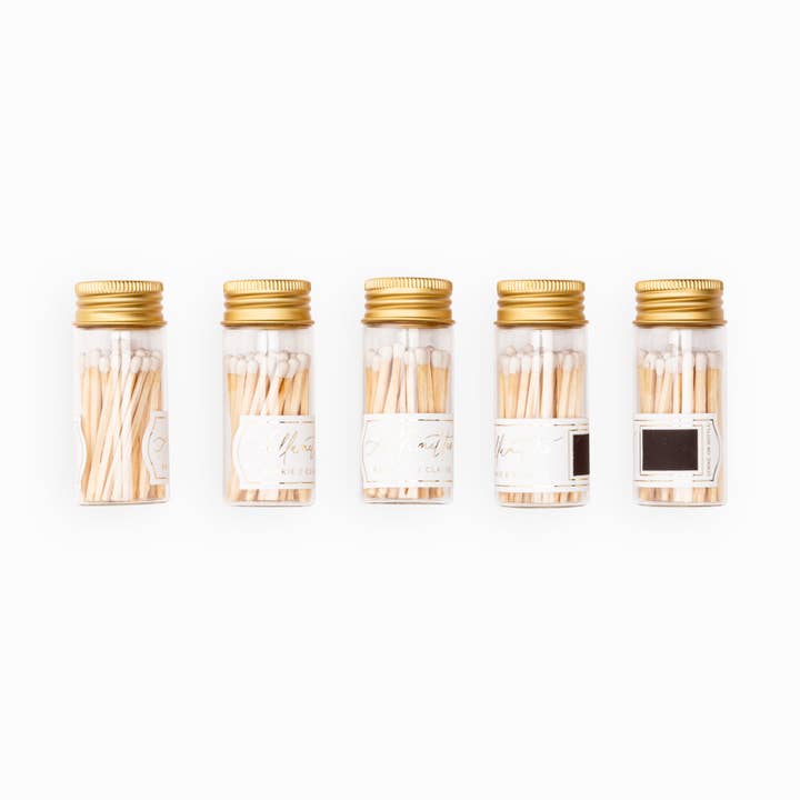 Frankie & Claude - Wholesale Matches - Mini Glass Match Jar – Classic White Matches, Gold Lid