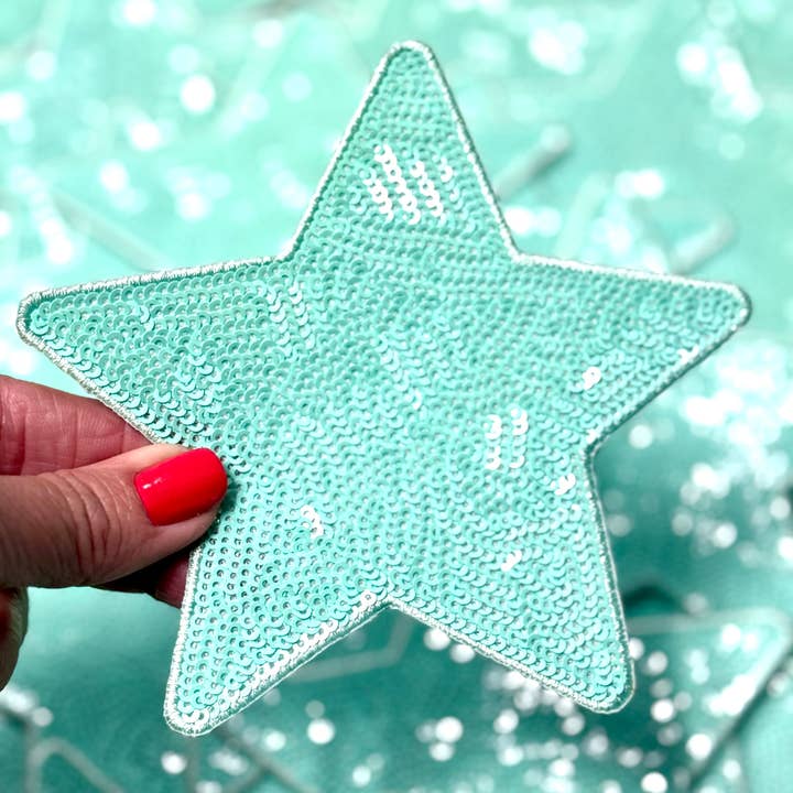 sequinandstiches – Großhandel Aufnäher – Stern-Patch, Pailletten-Stern-Patch, türkisfarbener 5-Zoll-Pailletten-Stern-Patch, Aufnäher zum Aufbügeln, DIY, Türkisfarbener Patch-Trucker-Hut-Aufnäher, Preppy-Aufnäher Trendiger Aufnäher, Paillettenstern