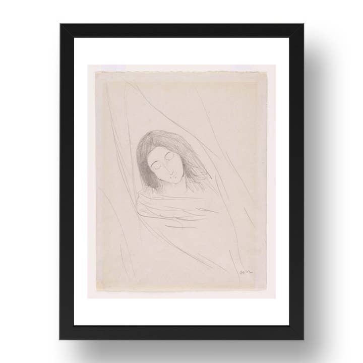 Odilon Redon : Tête de jeune fille, œuvre d'art moderniste, reproduction d'affiche au format A3 dans un cadre noir de 17x13 pouces. pour la vente par PERIOD PRINTS