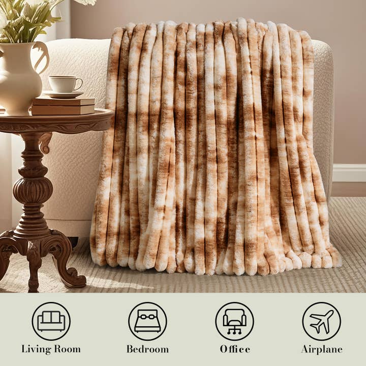 DreamValley - Wholesale Throw Blanket - AH Faux Rabbit Fur Luxurious Striped Throw Blanket 55"x70"7