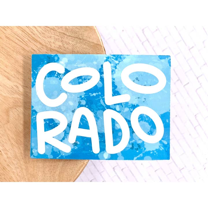 Colorado Hand Lettered Waterproof Sticker, Blue Sticker for wholesale by Living Vertical Shop