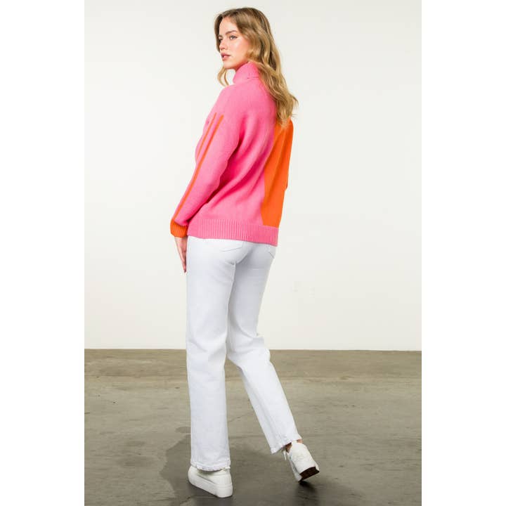 PINK Colorblock Turtleneck Sweater for wholesale on Faire