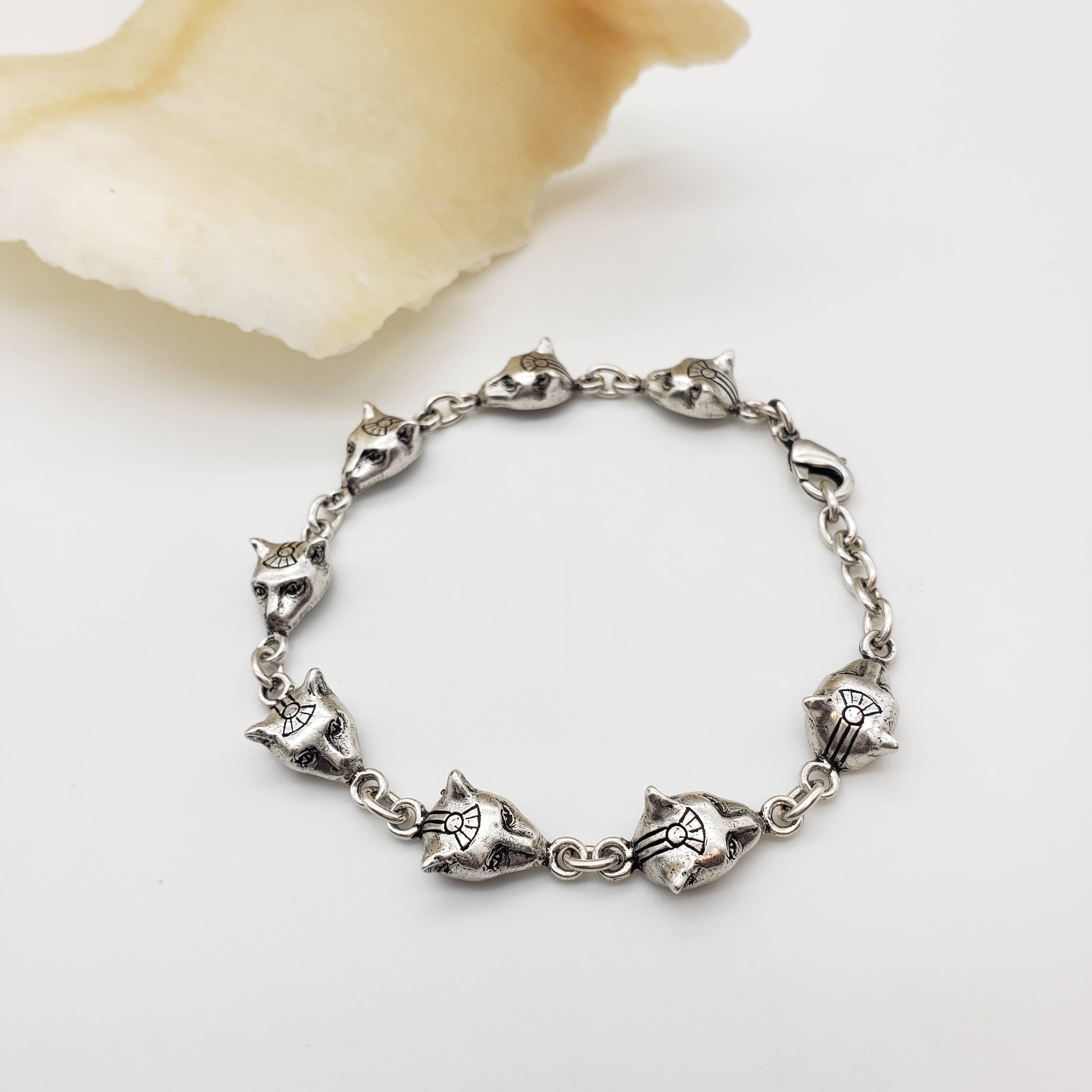 Discoveries, Inc. - Wholesale Link & Chain Bracelet - Egyptian Cat Head Link Bracelet - Silver - Bastet Goddess6