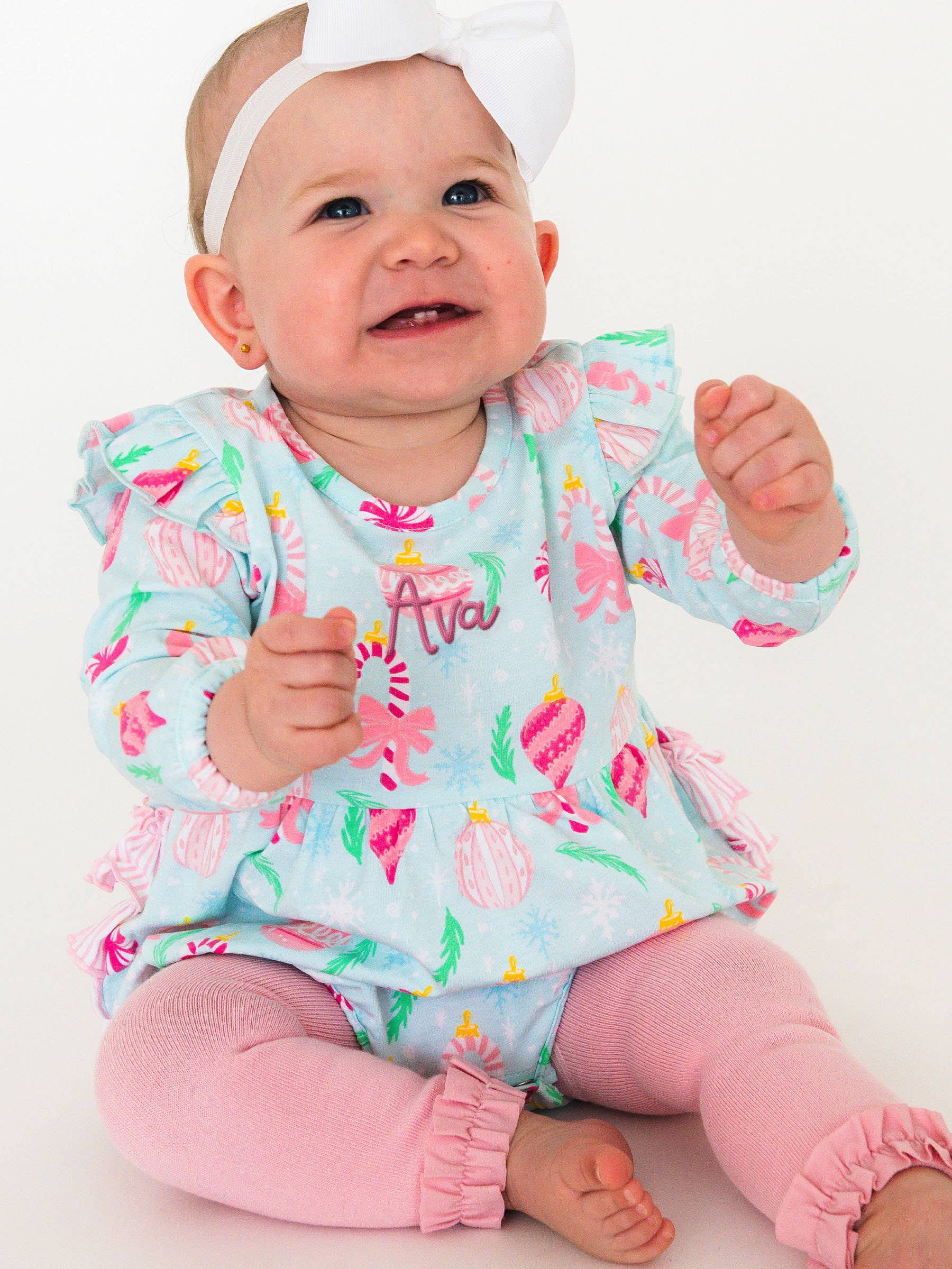 Blue Baby Girls Ornament Dreams Knit Long Sleeve Flutter Bubble Romper for wholesale on Faire5