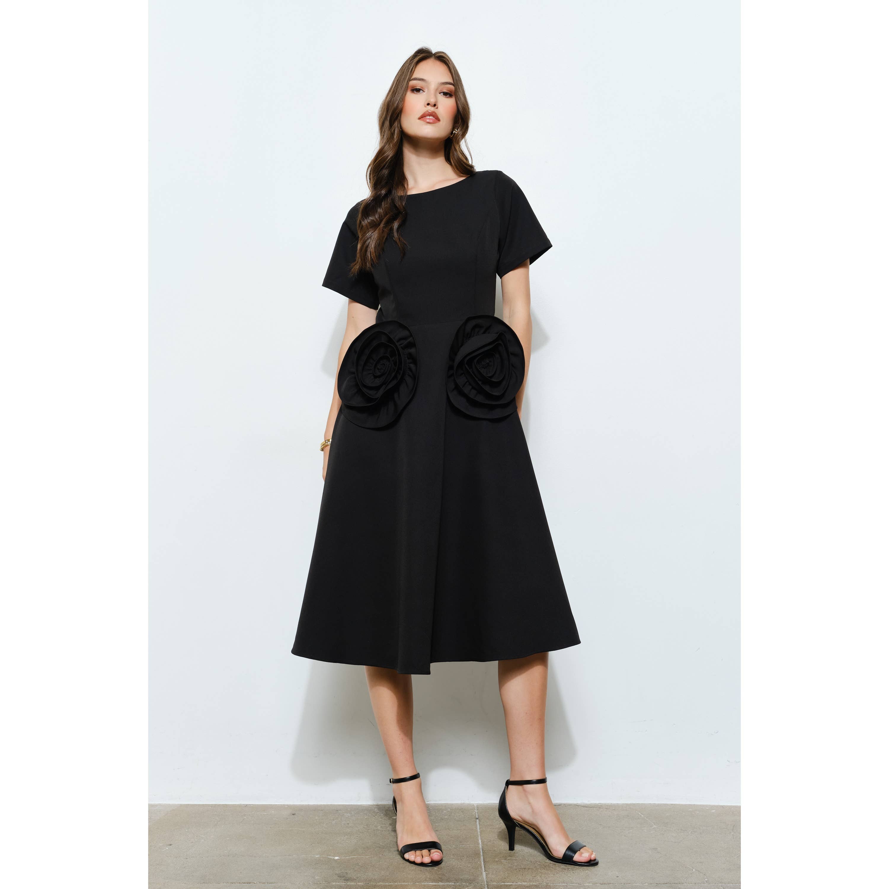 INA - Wholesale Dress - Women's - Elegant Rose Applique A-Line Midi Dress14