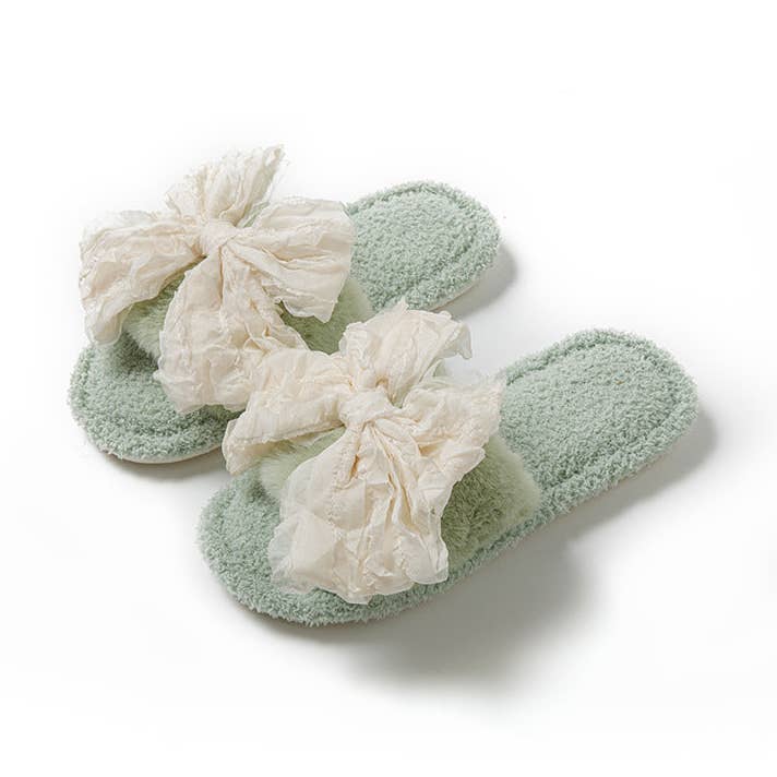 Bow Open Toe Slippers Women Plush House Shoes M5A288 for wholesale by alberalkirk