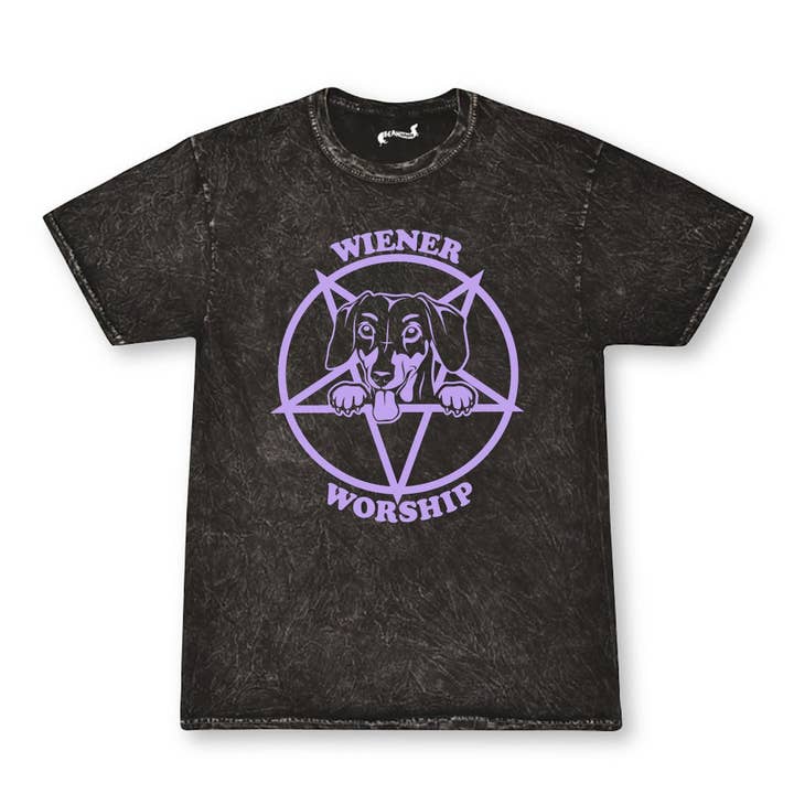 wiener worship unisex tee | black mineral wash for wholesale by bean goods