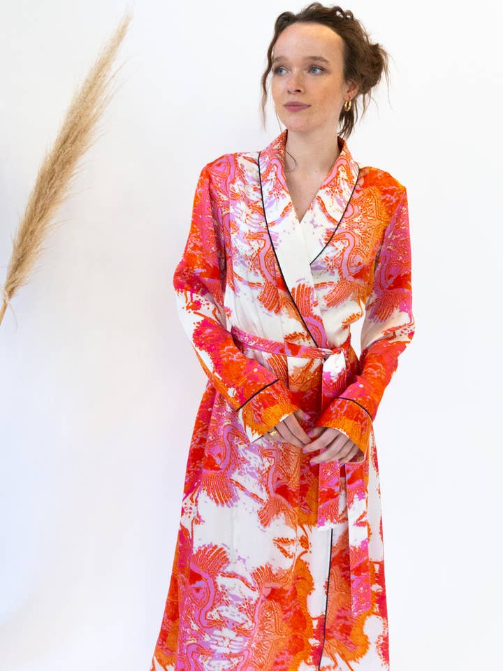 Pink Heron Luxury Bathrobe for wholesale by Sara Anderson