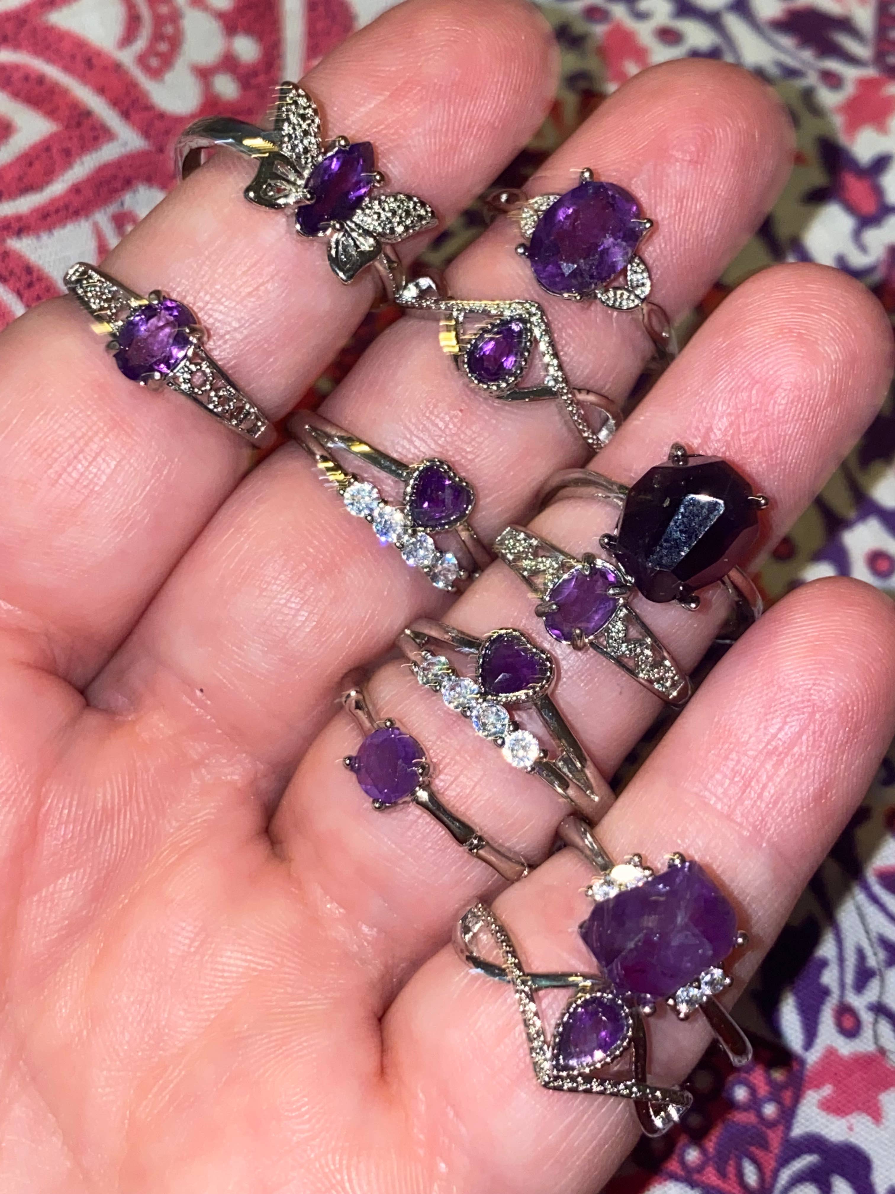 Moon River Designs - Wholesale Single Stone/Solitaire Ring - Amethyst Crystal Rings Silver Plated Adjustable1