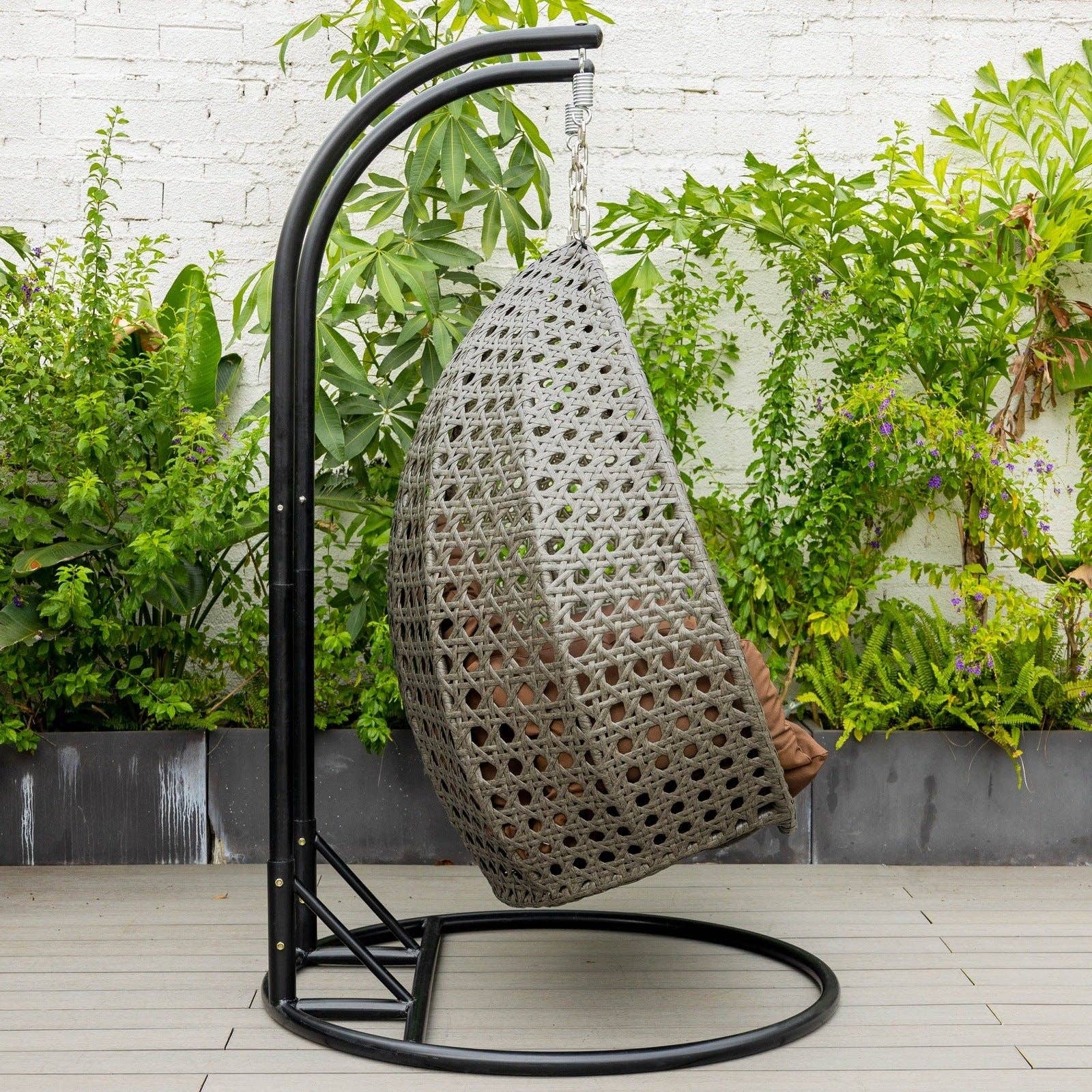 LeisureMod - Wholesale Egg Chair - Modern Charcoal Wicker Hanging Double Seater Egg Swing Chair32