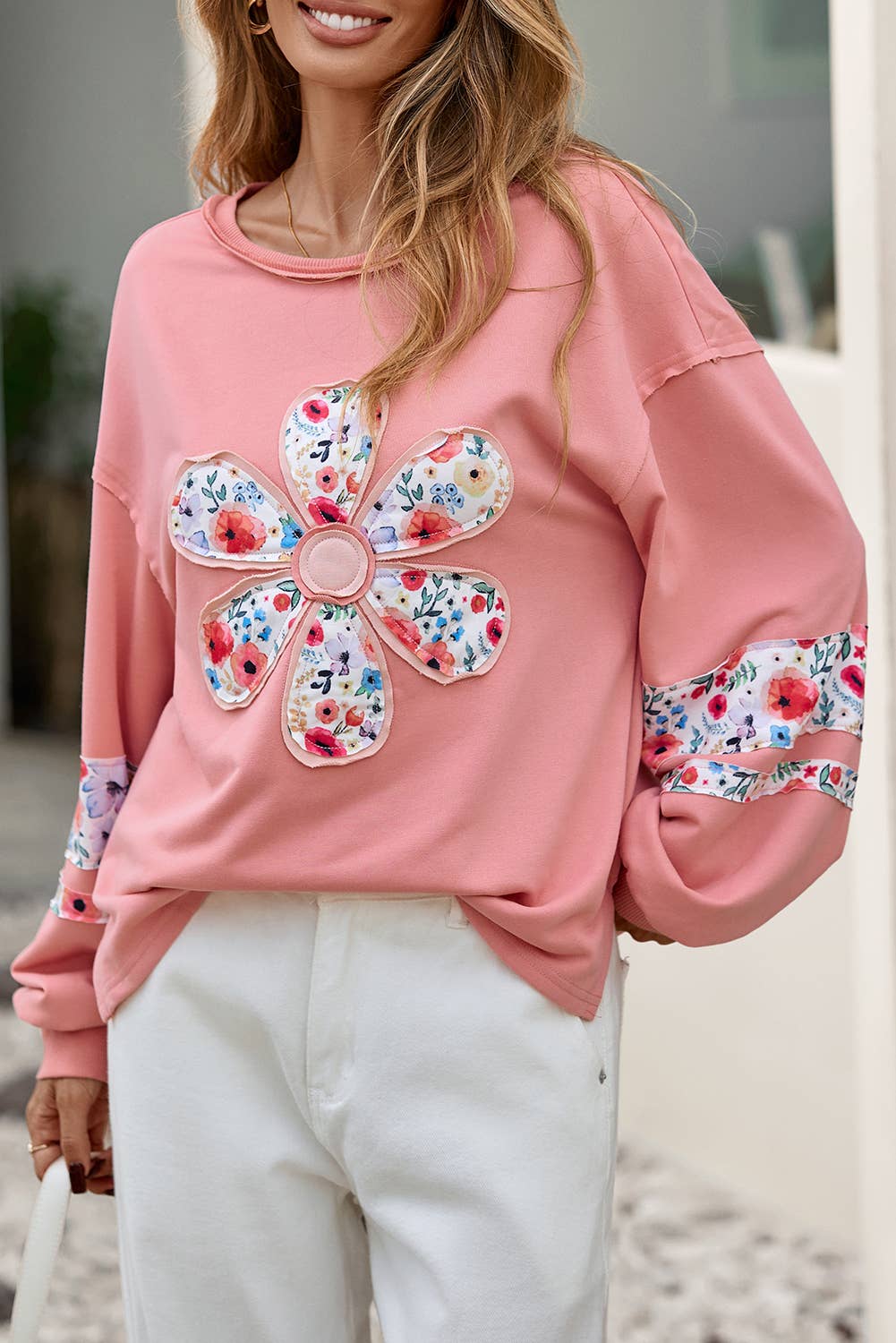 Little Daisy Closet - Wholesale Sweatshirt - Women's -  LDC Rose Floral Applique Pullover Sweatshirt| S-4X5