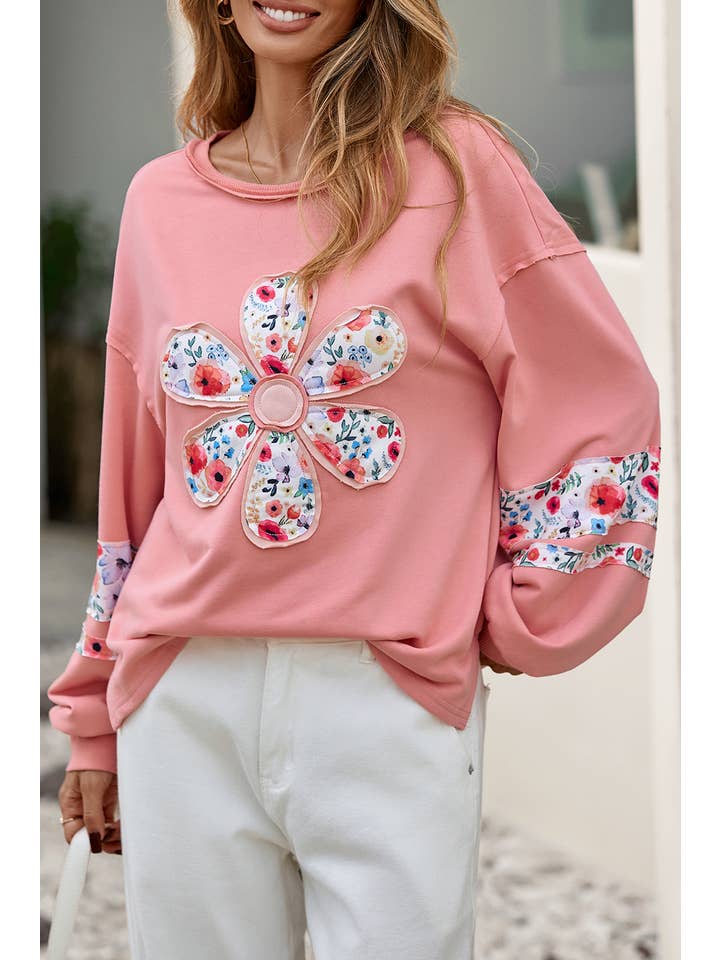 Little Daisy Closet - Wholesale Sweatshirt - Women's - LDC Rose Floral Applique Pullover Sweatshirt| S-4X5