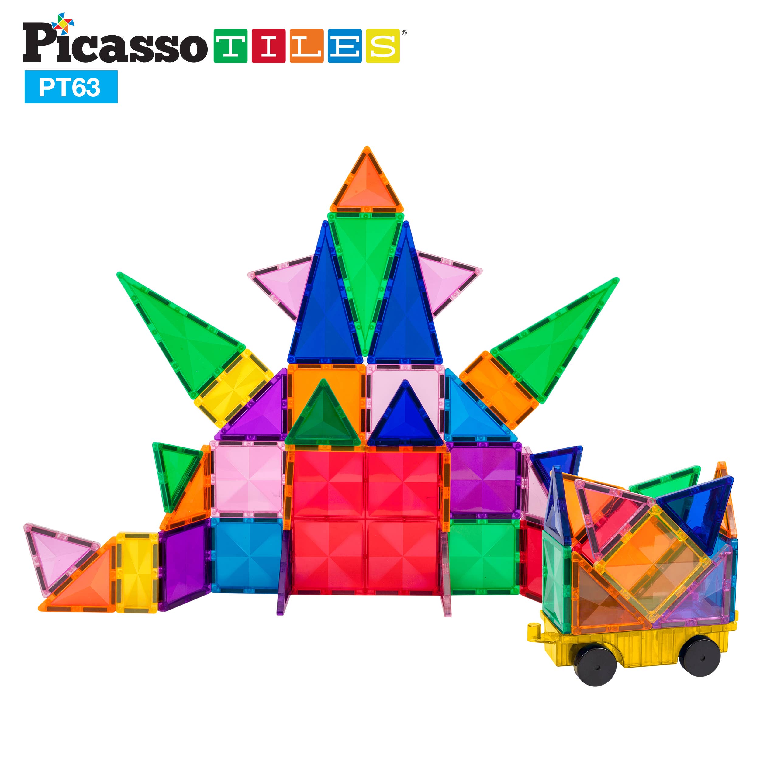 PicassoTiles - Wholesale Building Set - Kids - PicassoTiles 63pc Magnetic Tile Building Set5