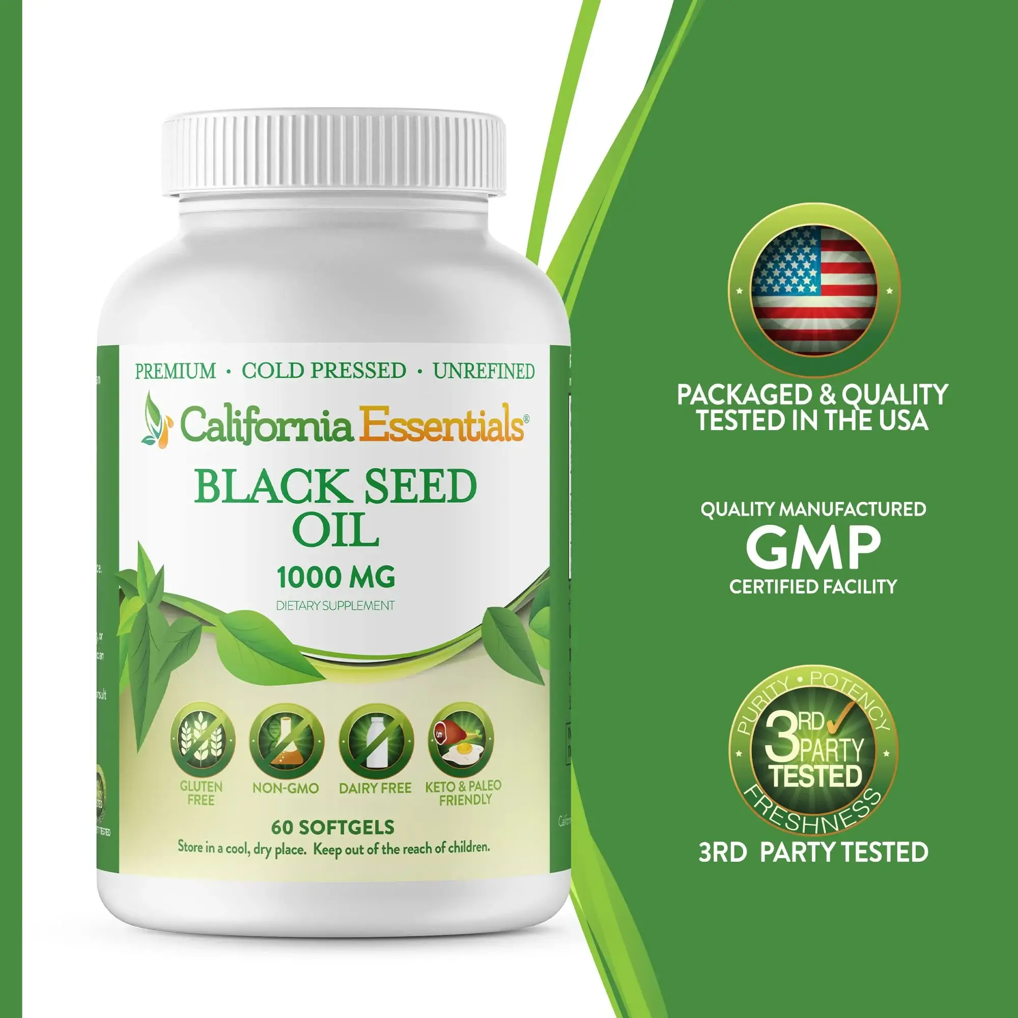 California Essentials - Wholesale Oral Supplement/Vitamin - Black Seed Oil Softgels - 1000mg Premium Cold Pressed4