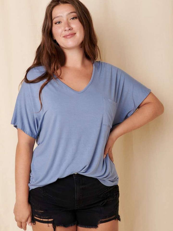 mittoshop - Wholesale T-Shirt - Women's - BT5074PL-PLUS BAMBOO FABRIC POCKET V-NECK TEE4