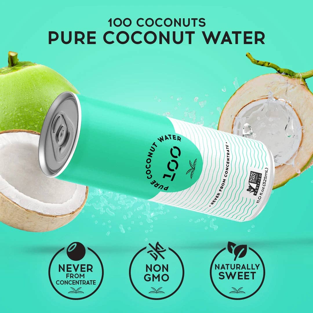 100 Coconuts - Wholesale Flavored/Infused Water (Non-Carbonated) - PURE COCONUT WATER 11oz - 12 Pack2
