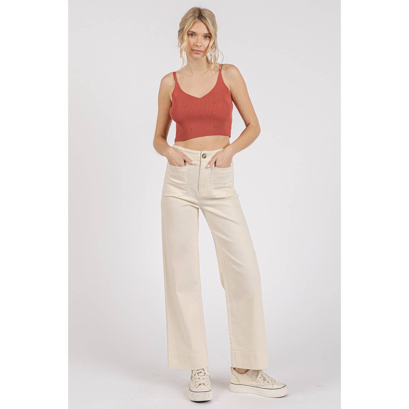 mittoshop - Wholesale Pants - Women's - TWILL PATCH POCKET HIGH RISE WIDE LEG PANTS16