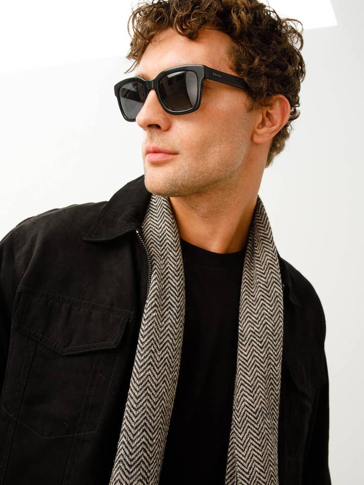 Mohair Lydia sjaal voor heren, zwart-beige voor wholesale door Mohair&Angora