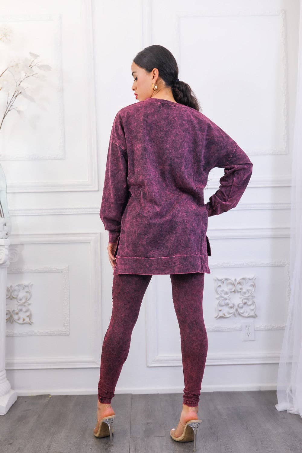 SurelyMine - Venta al por mayor Conjuntos de top y pantalón (NO para estar en casa) - Mujer - Conjunto de camiseta de manga larga y leggins con el lema Mineral Wash10