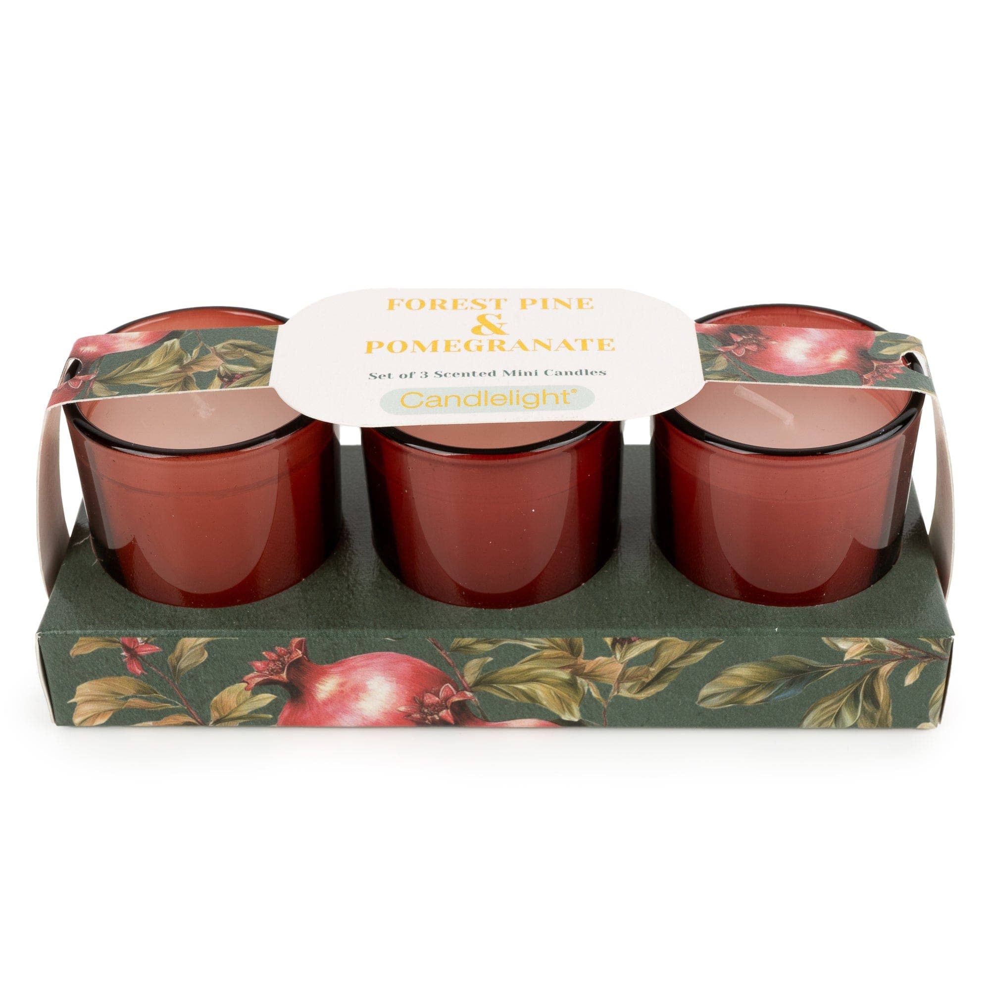 Candlelight Products Ltd – wholesale Votive candle – Set of 3 Votive Candles - Forest Pine & Pomegranate 6pk1