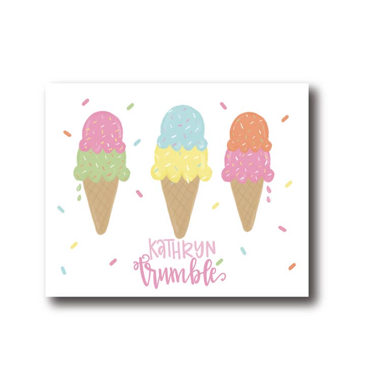 Personalized Ice Cream Folded Notecards for wholesale by The Redheaded Camel