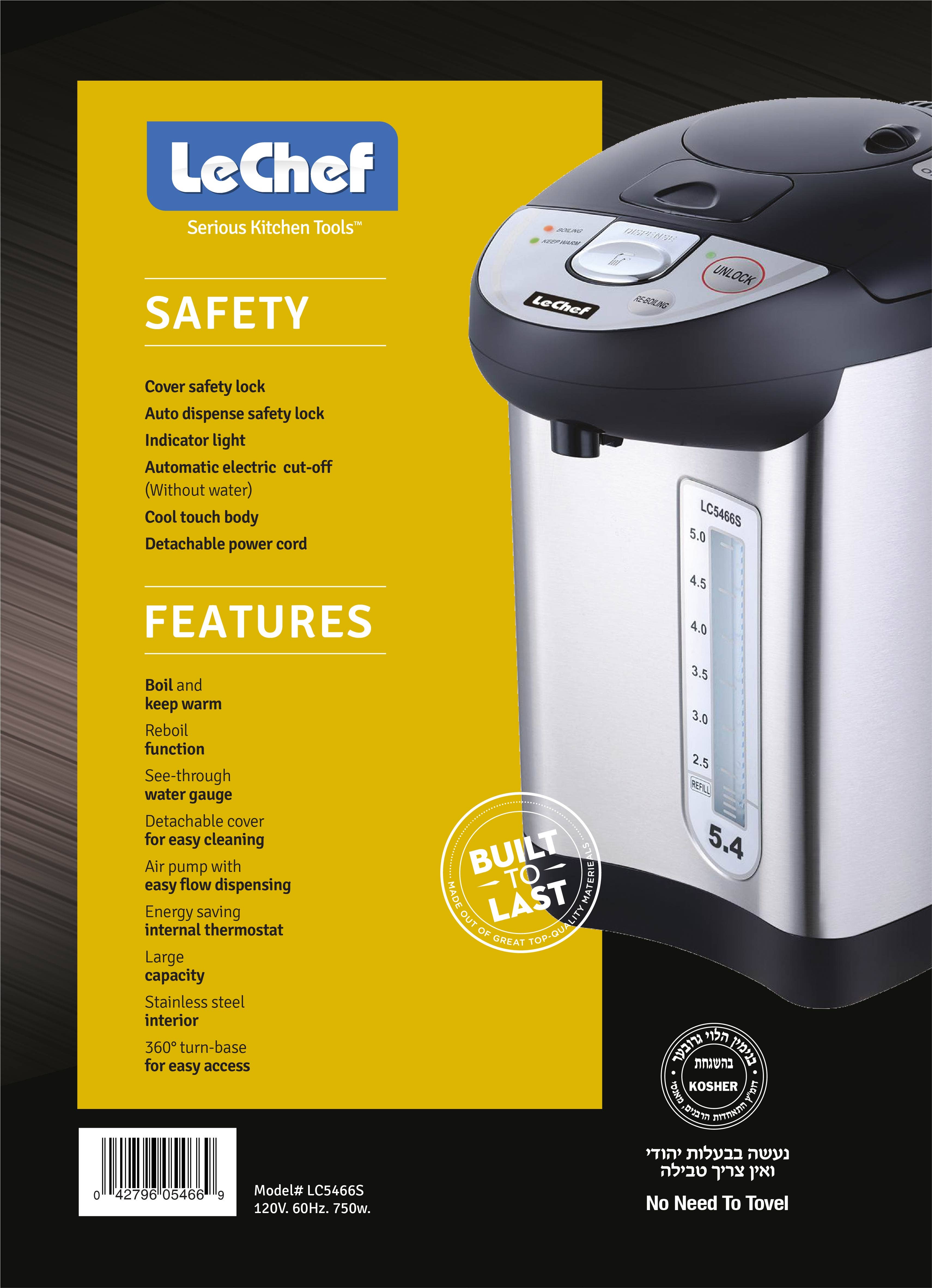 Alpine - Wholesale Kitchen Appliance - LE'CHEF ELECTRIC HOT WATER POT 5.4 QT MODEL# LC5466S1