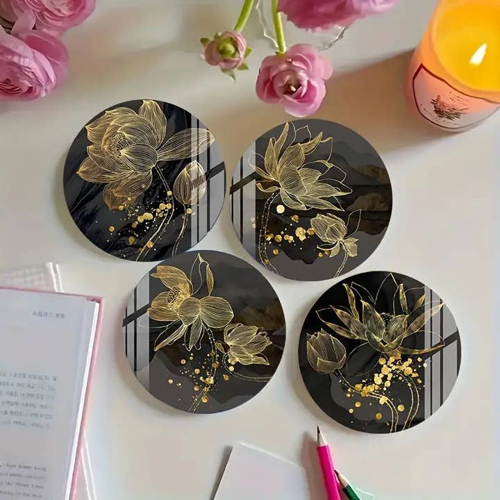 6pcs Set of Charming Gilded for Lotus Style Wooden Coasters and other Purchase Wholesale lotus klocka. Free Returns & Net 60 Terms on Faire trending on Faire.