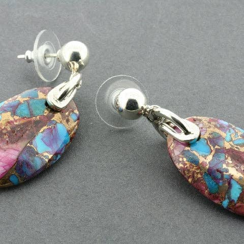 Makers & Providers - Wholesale Dangle earrings - Oval stone stud - bronzed spiny oyster & turquoise1
